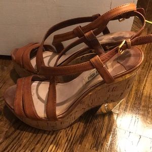 Miu Miu brown leather cork with gold-tone